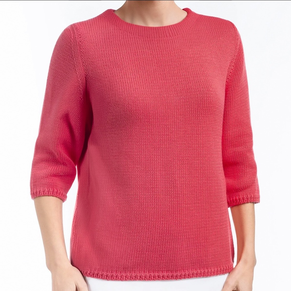 Soft Surroundings Cotton Coral Chunky Knit 3/4 Sleeve Sweater | Large - Picture 1 of 4